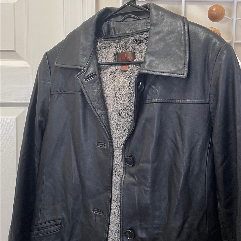 Danier - Classic 90s Vintage Button Down LeatherJacket With Liner - Black S - Picture 2 of 14